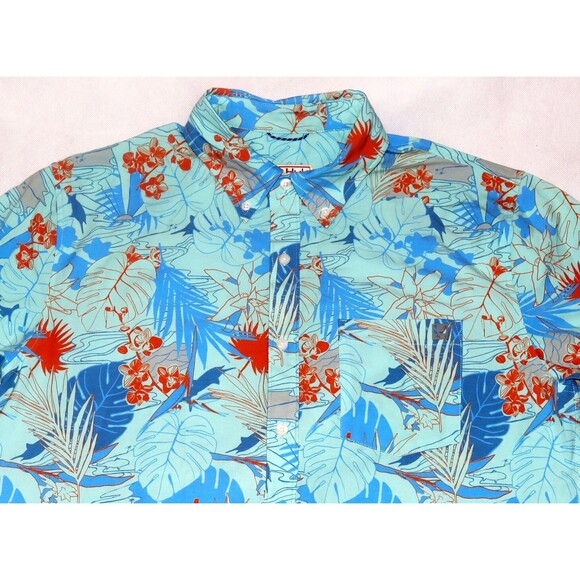 Huk Kona Radical Botanical Men Short Sleeve Button Down Fishing Shirt Size Large - Picture 2 of 5